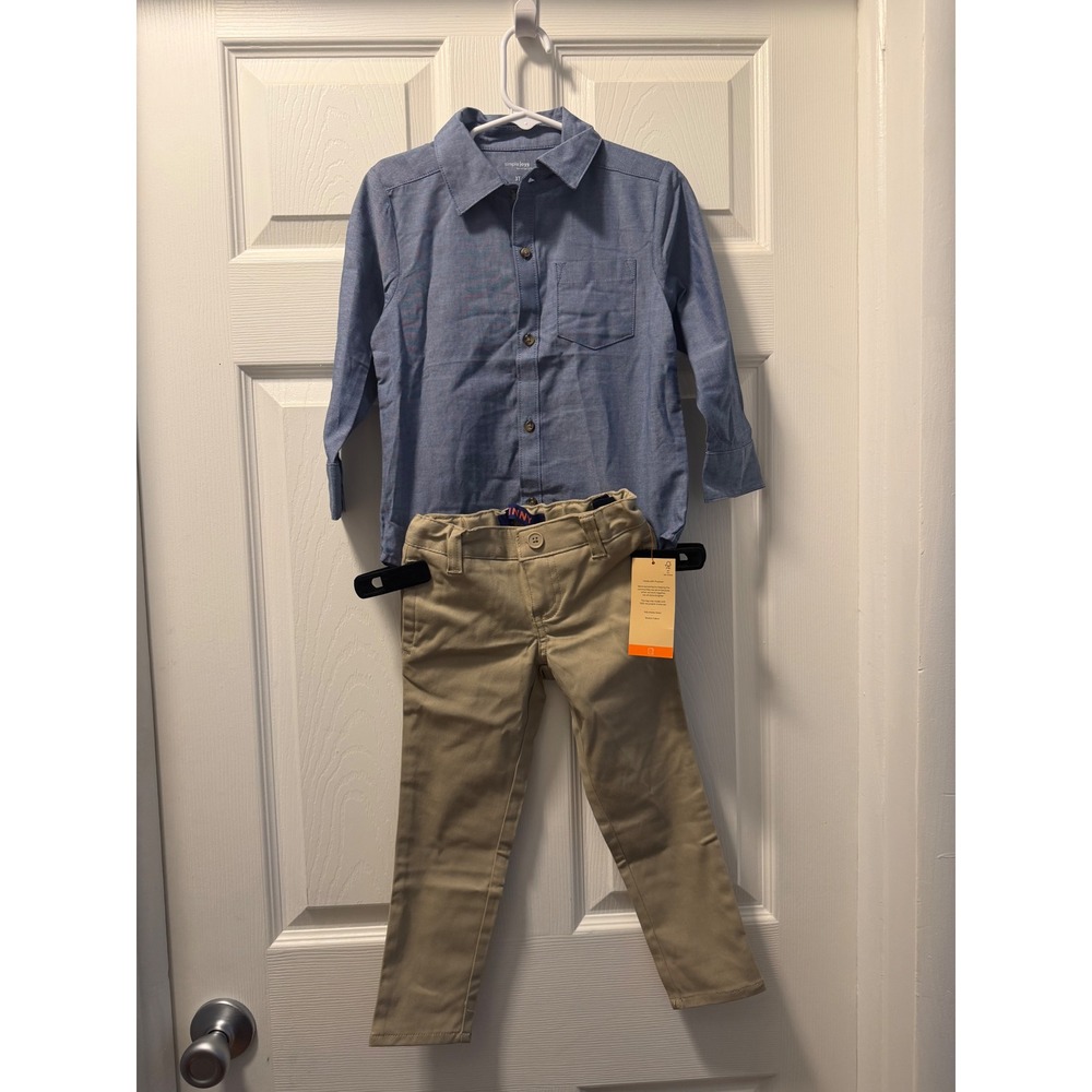 Simple Joys by Carters Blue Button‎ Down Shirt 3T French Toast Khaki Pants 4 Set